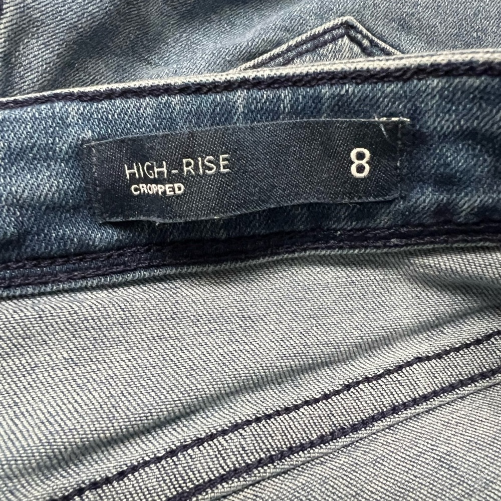 JJill high-rise cropped blue jeans with side seam fringe, misses 8 - Picture 6 of 8